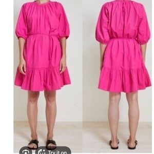Apiece apart midi dress pink organic cotton bubble Belted